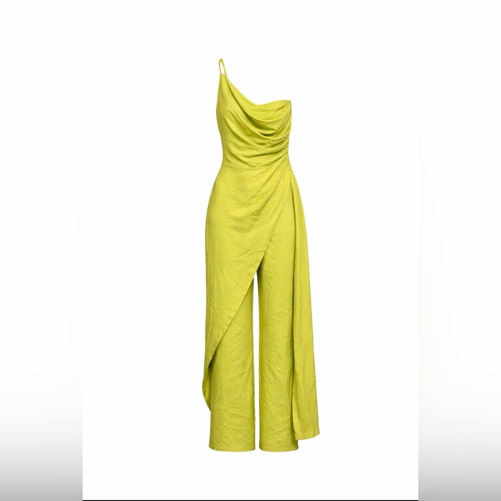 HYFVE Lime Green One-Shoulder Draped Jumpsuit